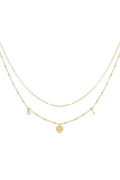 Minimalistische ketting dubbellaags - hartje - Yehwang - Stainless steel (verkleurt niet!) - Gouden ketting - Goud - Nikkel vrij - 41 + 5 cm - Kerst cadeau - Kerst sieraden - Sinterklaas - Valentijn