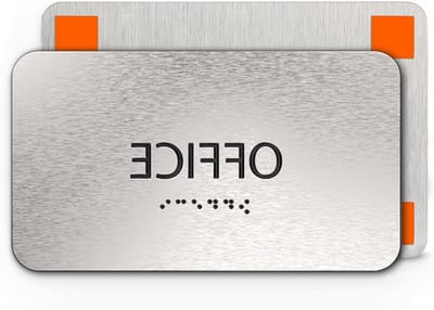 Kantoorbord met Braille - Toegankelijkheidsbord Bedrijfsbord - Naleving Toegankelijkheid - Geborsteld Aluminium - 17.8 x 10.2 cm - Zilver