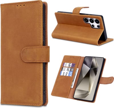 Casemania Echt Leren Hoesje Geschikt voor Samsung Galaxy S25 Ultra - Sienna Brown - Leer Wallet Bookcase - Portemonnee Telefoonhoesje met Pasjeshouder