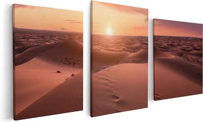 Artaza Canvas Schilderij Drieluik Woestijn in de Sahara bij Zonsondergang - 120x60 - Foto Op Canvas - Canvas Print