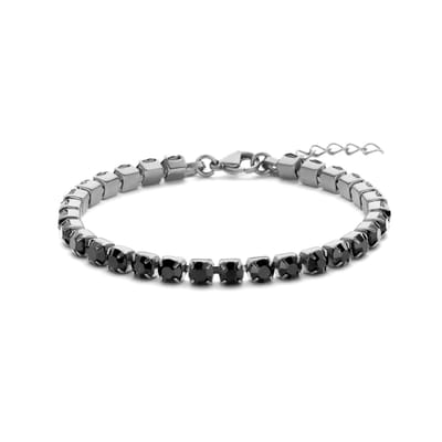 Frank 1967 7FB-0657 Stalen Tennisarmband met zirkonia - 18+3cm - 5mm breed - Zwart - Zilverkleurig