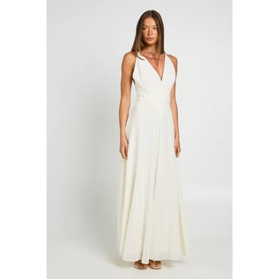 boohoo Dames Chiffon Maxi Jurk Met Zwevend Effect En Applique Detail | Wit | Maat: 36