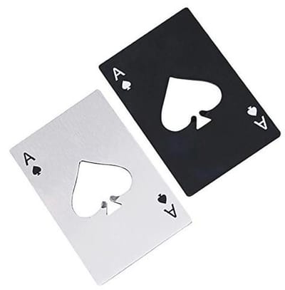Creditcardvormige roestvrijstalen flesopener - 2 stuks (zwart en zilver)