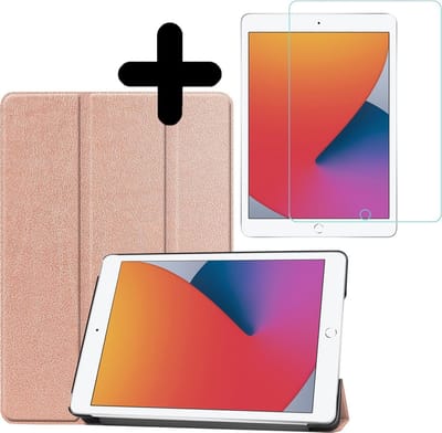 Hoesje - Geschikt voor Apple iPad 8 (2020) - 10.2 inch - 8e Generatie - Met Screenprotector - Hardcover Book Case - Trifold Bookcase Hoes - Hard Cover - Tablethoes - Rosé goud