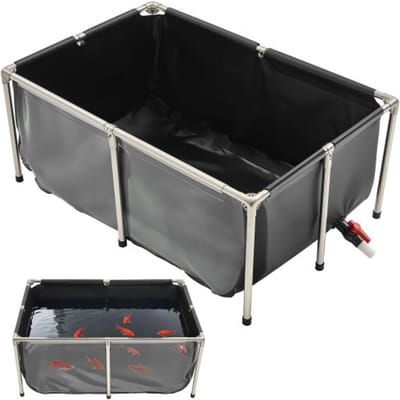 VEVOR Canvas Visvijver, 480 L Viskom, PVC Koi Kom met Transparant Kijkvenster, Goudviskom met RVS Frame & Afvoerklep, voor het Kweken van Koi, Goudvissen (Zwart)