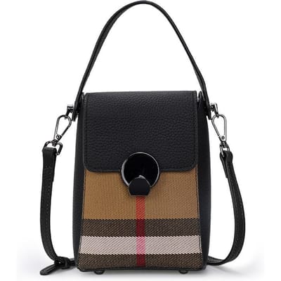 Mini sac polyvalent en cuir de vache, tendance européenne et américaine, pour téléphone portable, sac à carreaux, sac à bandoulière à carreaux 13cmx7cmx19cm black