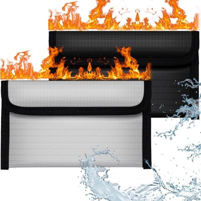 Vuurvaste Documententas, 2 Stuks 20 X 12 Cm Geld Vuurvaste Tas, Solide Siliconen Gecoate Waterdichte en Brandwerende Veilige Opbergtas met Rits voor Contant Geld, Bestand, Paspoort, Sieraden-2 stuks een grote en een kleine grijs en zwart