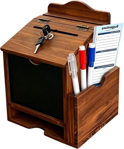 Houten Koffer - Slotdoos Opslagcontainer - Feedback Verzamelen - Beveiligd Vergrendelingsmechanisme - 20 x 17 x 26 cm - Houtkleur
