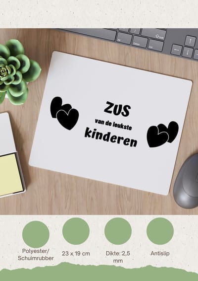 Akyol - zus van de leukste kinderen Muismat - Zus - de leukste zus - verjaardag - cadeautje voor zus - kado - geschenk - 23 bij 19 cm