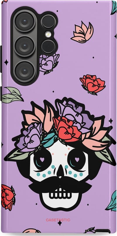 Casetastic Hoesje Geschikt voor Samsung S23 Ultra - Stijlvolle Beschermende Duo-layer Case - Schedel Snor