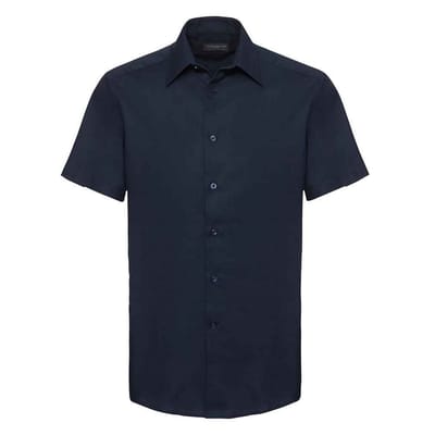Russell Collection Heren Oxford Getailleerde Overhemd met Korte Mouwen (Heldere marine)
