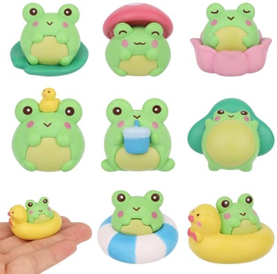 Dailygoods- Kikkerfiguren 8 Stuks - Mini Hars Beeldjes - Schattige Dierenfiguren - Tafeldecoratie - PVC Materiaal - Diverse Stijlen - Dierenbeeldjes
