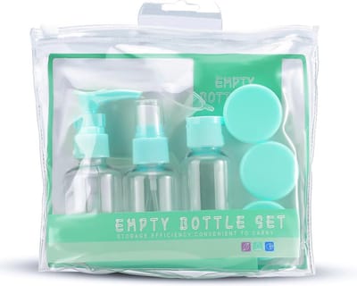 Intirilife Flessenset in BLAUW TRANSPARANT - Meerdelige set met lege flessen, houders, trechter om bij te vullen, voor op reis, voor monsters enz. TSA goedgekeurde bagage