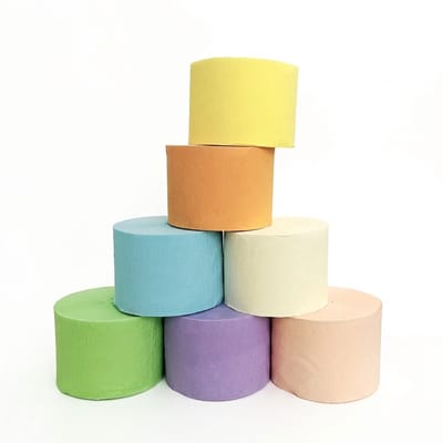 Macaron kleuren crepe papier rollen set – 7 stuks pastel gekleurd crepe papier lint 4,5 cm x 10 m – decoratie papier rollen voor feest versiering, knutselen en achtergrond decoratie