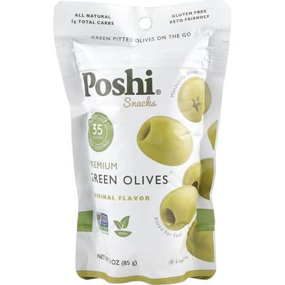 Poshi, Snack, Premium Groene Olijf, Origineel, 3 oz (85 gram) white