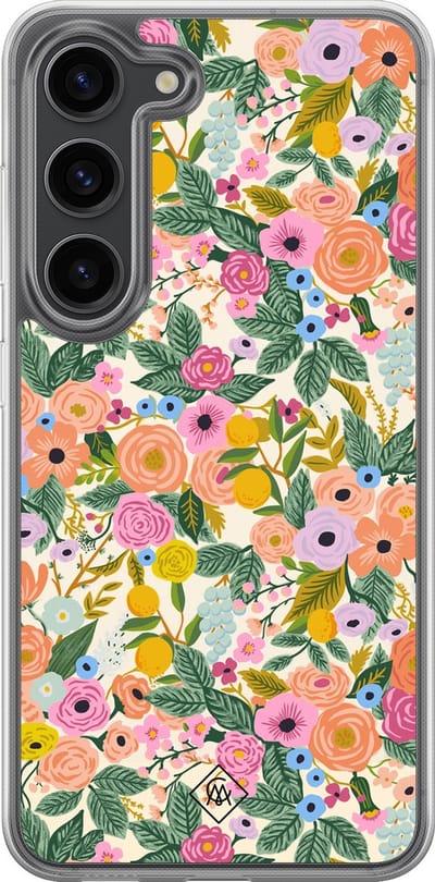 Casimoda® hoesje - Geschikt voor Samsung Galaxy S23 Plus - Pink Gardens - 2-in-1 case - Schokbestendig - Bloemen - Verhoogde randen - Roze, Transparant