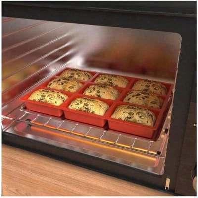 Mini Siliconen Broodvorm, Siliconen Bakvorm, Anti-aanbak Mini Broodvorm, Siliconen Brood Bakvorm met 9 Holtes, Geschikt voor Mini Brood, Cakes 1pc rood