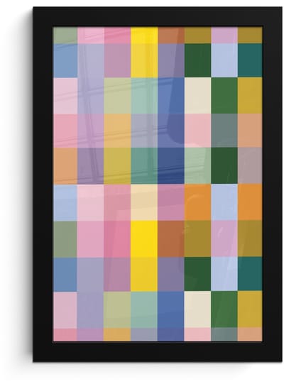 Poster in lijst - Fotolijst 20x30 cm - Posters - Blokken - Vierkant - Patroon - Gekleurd - Posterlijst zwart - Decoratie - Wanddecoratie woonkamer - Muurdecoratie slaapkamer