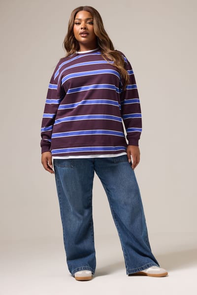 Yours Paarse Gestreepte 2In1 Sweatshirt Size 44