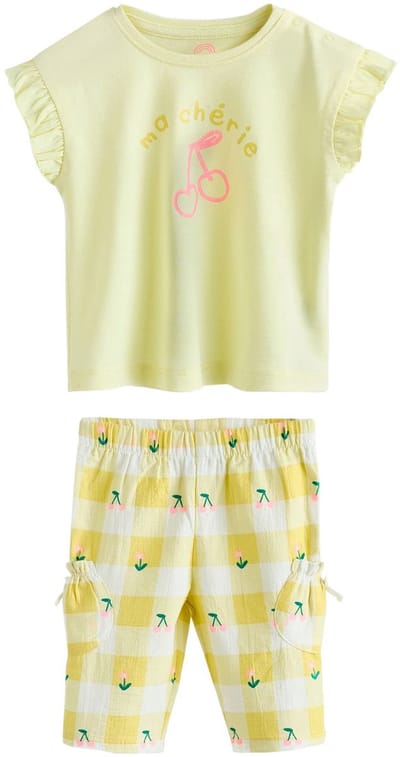 Next - Meisjes - 2-delige babyset van top met korte mouwen en legging met wijde pijpen - Geel