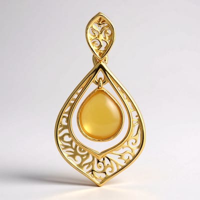 Cavill - 18K Goud Vergulde 925 Sterling Zilveren Hanger - Baltische Barnsteen Peervorm Cabochon 0,65 ct - Handgemaakt Filigraan - Elegant Design