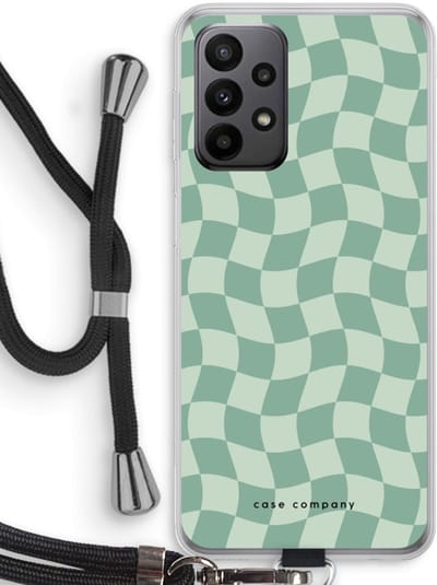 Case Company® - Hoesje met koord geschikt voor Samsung Galaxy A23 hoesje met Koord - Grid Groen - Telefoonhoesje met Zwart Koord - Bescherming aan alle Kanten en Over de Schermrand