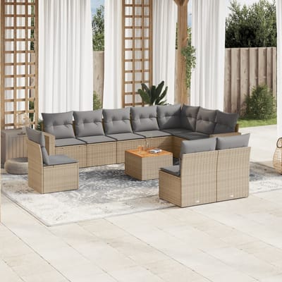vidaXL - 11-delige - Tuinset - met - kussens - poly - rattan - beige