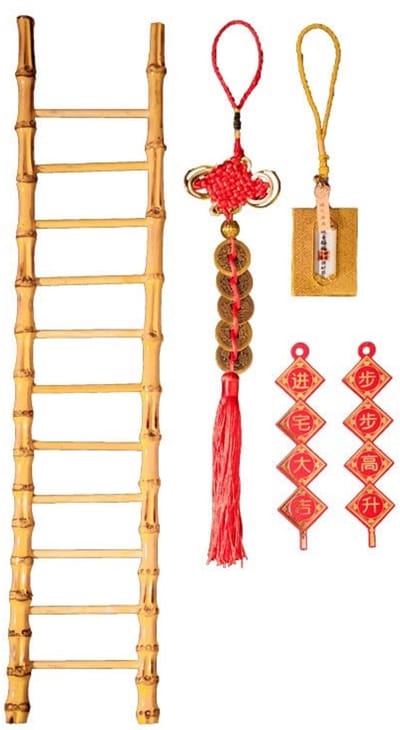 Dailygoods- Bamboe Ladder Decoratie - Mini Ladder - Chinese Stijl - Geschenk voor Nieuwe Huis - Kantoor Decoratie - 43x8,5 cm
