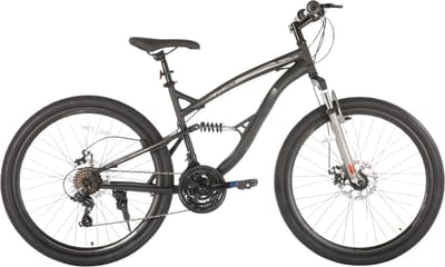 Mountainbike 61–66 cm – Voor volwassenen en studenten voor recreatief en sportief gebruik op terrein – Met 18 versnellingen en koolstofstaal frame – Zwart frame