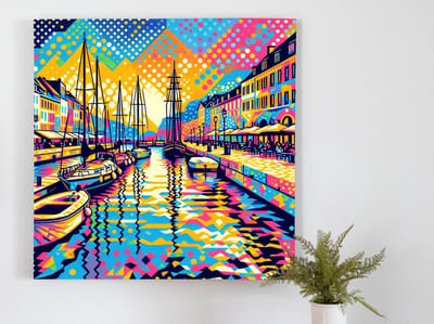 Pop art haven schilderij | Colorful urban pop art masterpiece: Harbor of Contemporary Expressionism | Kunst - 100x100 centimeter op Forex | Foto op Forex