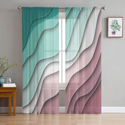 Rideaux Voilages Géométriques Modernes Vert Dégradé Rouge Foncé pour Décoration de Salon Rideaux de Fenêtre Rideaux de Cuisine Tulle Rideaux Voilages W135 x H185cm x1
