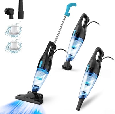 Stofzuiger Rechtop - Lichtgewicht Model - Thuis Schoonmaken - Zonder Zak - 400 Watt Vermogen - Grijs Blauw