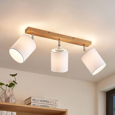 Lindby - buitenspot - 3lichts - Eikenhout, textiel - H: 26 cm - E27 - licht hout, wit