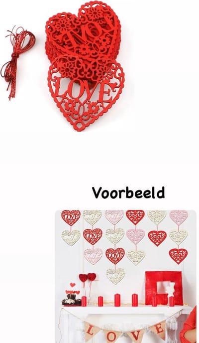 Akyol - Hartjes decoratie slinger – Valentijn-slingers met hart - houten hartjes -valentijns versiering -valentijnsdag decoratie – Versiering – Hangdecoratie romantisch- 10 stuks – Valentijsdag – Hartjesslinger – Kamer decoratie - valenti