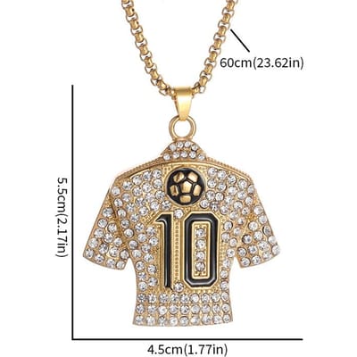 Bijoux Acier Inoxydable Collier Diamants Complets Football Goutte de Colle Maillot Numéro 10 Pendentif beige