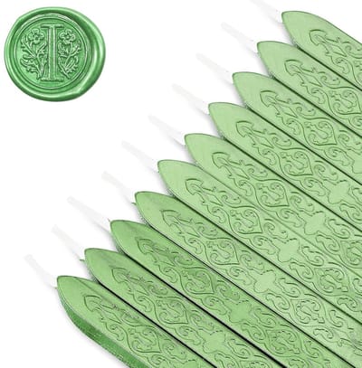 Set van 10 Groene Verzegelwas met Lonten - Vintage Verzegeling, Wasstaven voor Brieven en Stampen, Lichtgroen Verzegelwas