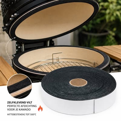 FSW-Products - Vilt voor Kamado Barbecue - Zelfklevend - 25 mm x 5 Meter - 3 mm Dik - Hittebestendig tot 500°C - Afdichtingsvilt voor Large Kamado BBQ
