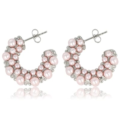 My Bendel - Zilverkleurige Roze Pareloorbellen 23mm - Roze Parel Oorringen - 23mm - Elegantie - met Luxe Cadeauverpakking | Sieraden Voor Dames