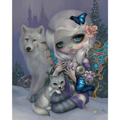 Peinture de diamant de loup avec fille de dessin animé, broderie de diamant, bricolage, point de croix, strass artisanal, mosaïque, décoration de maison 20X30CM gray