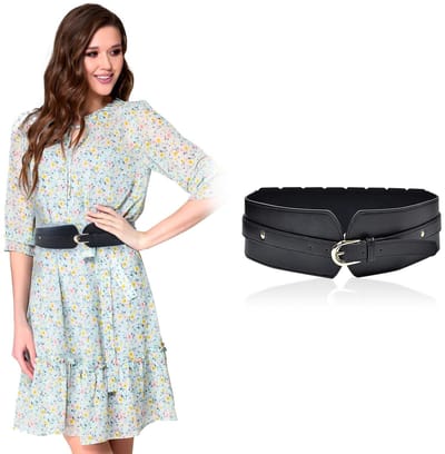 Dailygoody - Vrouwen Elastische Brede Taille Riem - Dames Riem - Stijlvol en Comfortabel - Zwart - Stretch Cinch Riem - Perfect voor Jurken - Eén maat
