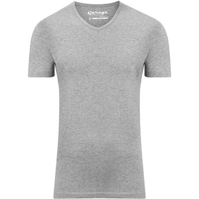 Garage 202 - Bodyfit T-shirt V-hals korte mouw grijs melange L 80% katoen 15% viscose 5% elastan