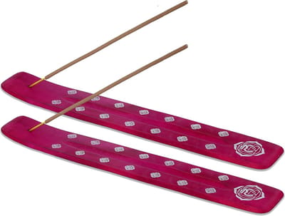 Famanu - Set van 2 houten wierookhouders roze, handgemaakt design