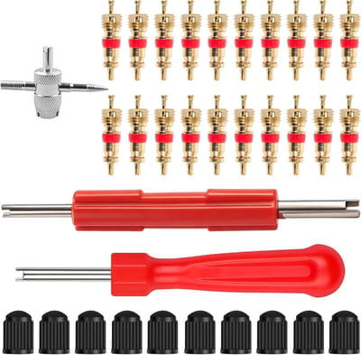 Ventiel Gereedschapset - Band Reparatie - Banden Onderhoud - 33 Delige Set - Compleet - Rood