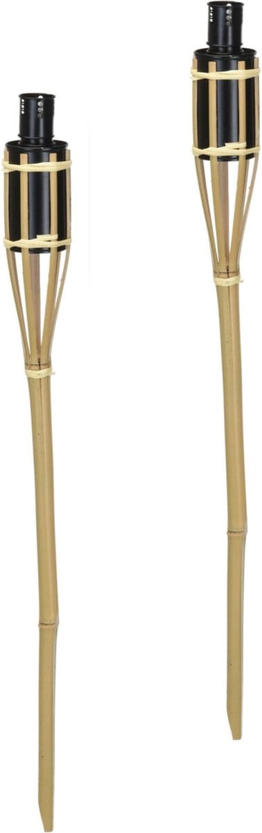 Pro Garden Tuinfakkels voor lampenolie - 2x stuks - bamboe hout - navulbaar - 65 cm - tuinkaarsen