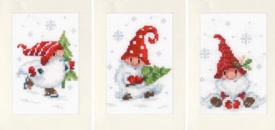 Vervaco - Wenskaart kit - Kerst - Kerstkabouters set van 3 - PN-0189708 - Borduren - Borduurpakket - Borduurpakket volwassenen - Borduurpakket kind