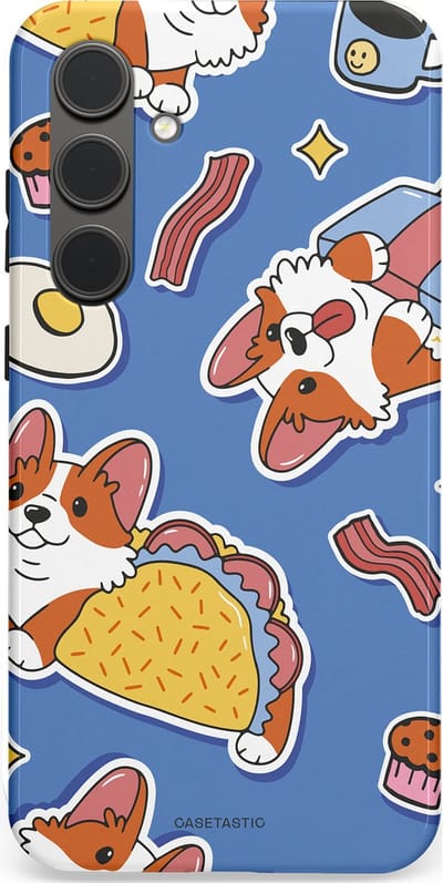 Casetastic Hoesje Geschikt voor Samsung S24 Plus - Stijlvolle Beschermende Duo-layer Case - Corgi en Snacks