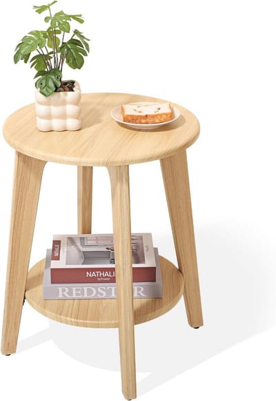 Kleine ronde bijzettafel met opbergplanken voor moderne interieurs