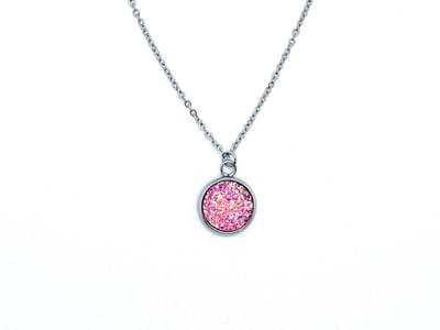 Ketting Meisje-Zilveren Ketting Roze Pendant- Glitterketting- Meisjesketting glitter roze - Diamant Disc- Roze- Kind- LiLaLove