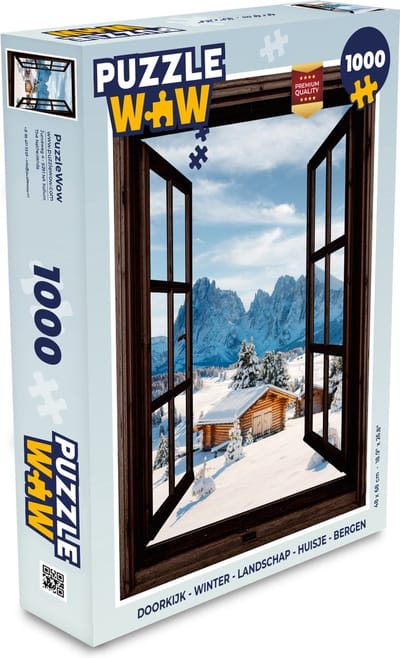 Puzzel Doorkijk - Winter - Landschap - Huisje - Bergen - Legpuzzel - Puzzel 1000 stukjes volwassenen