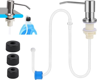 Zeepdispenser - RVS - 360° Draaibaar - Handig - Praktisch - Duurzaam - Set Hervulbaa - 26-31mm Gat In Spoelbak Of Keukenblad - Gebogen Mond - Zeeppompje - Hoge Kwaliteit - Met 1.2M Siliconen Slang